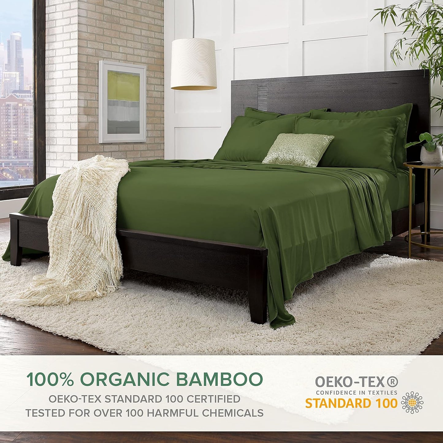 Pure Bamboo Split King Sheets - 100% Organic Viscose Bed Sheet Set, Soft & Cooling, Pesto Color