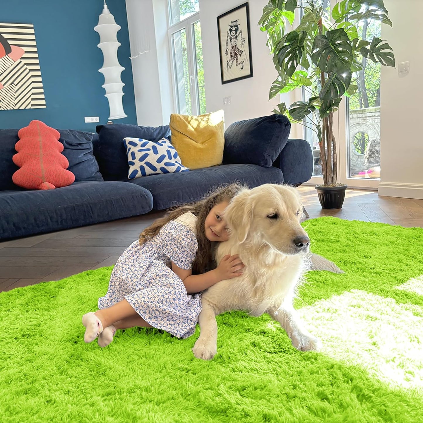 OLANLY Large Area Rug - Soft Fluffy Shaggy Carpet for Living Room & Bedroom | 5x8, Lime Green