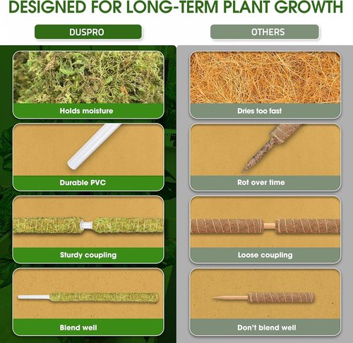 DUSPRO Natural Stackable Moss Pole - Monstera Plant Support Sticks | 22" Handmade Indoor Plant Stakes (2 Pcs)