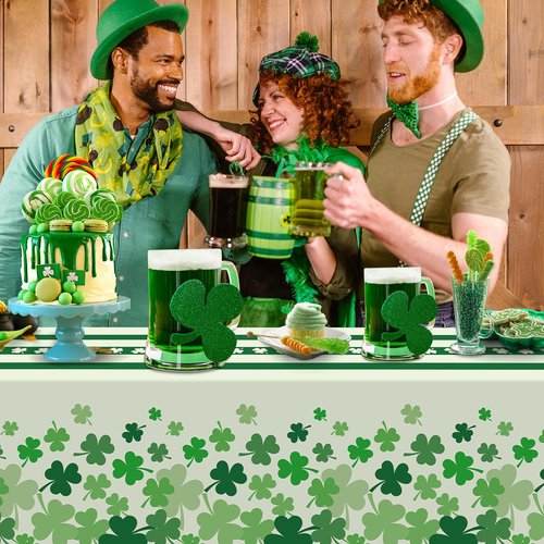 Childom 2 Pack St Patricks Day Tablecloth,St Patricks Day Decorations 54" x 108" Disposable Plastic Tablecloth,St. Patrick's Day Plastic Table Cover for Party Supplies,Indoor,Outside,Home,Dinner
