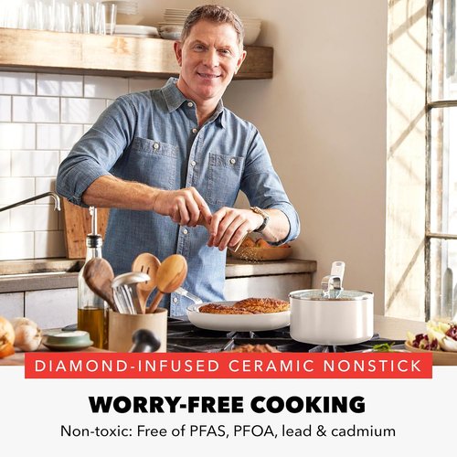 GreenPan x Bobby Flay 2.5QT Nonstick Saucepan - PFAS-Free Diamond Ceramic, Induction Compatible, Easy Clean