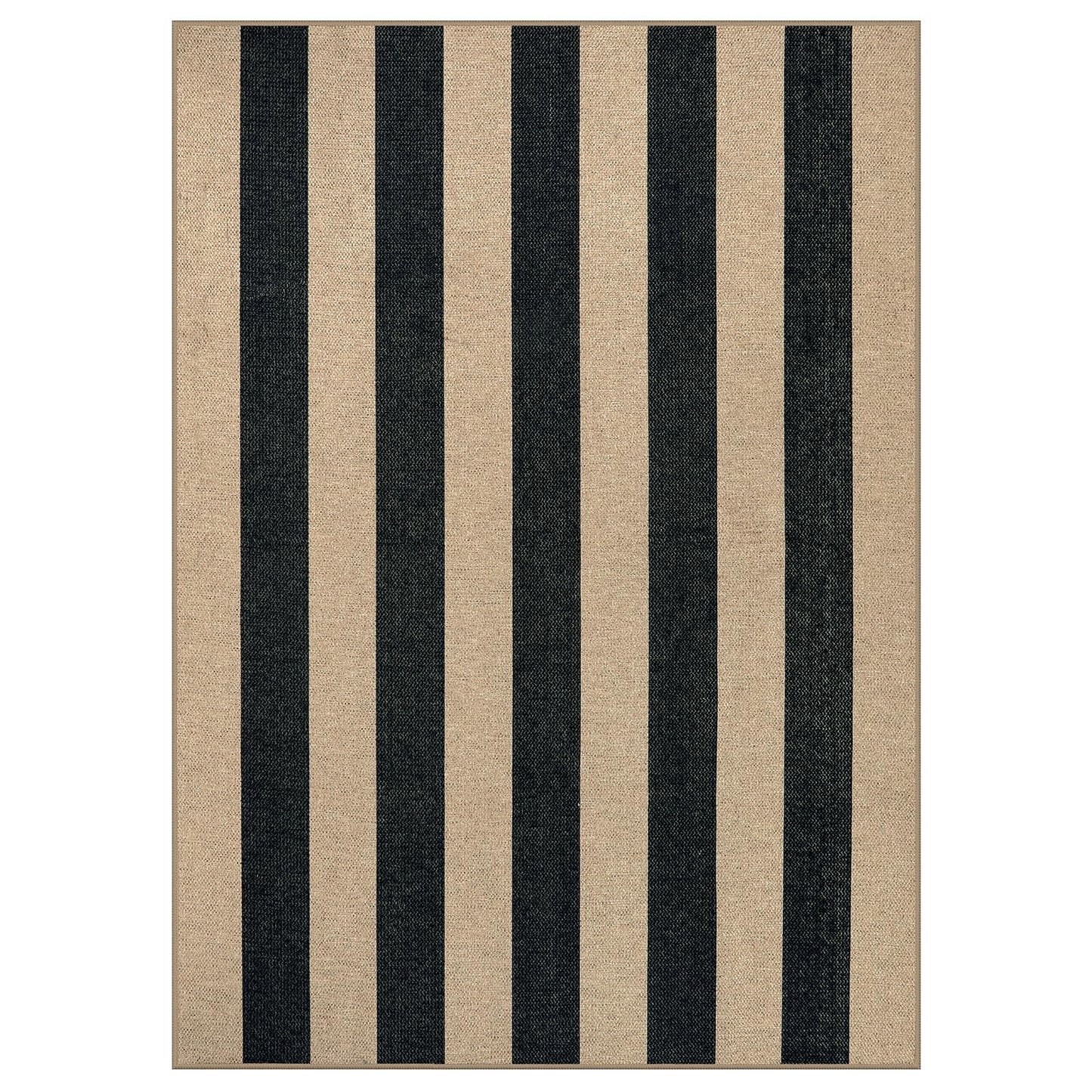 Lahome Elance Striped Easy Jute Outdoor Rug 5x7, Large Neutral Dining Living Room Rug, Farmhouse Non Slip Non Shedding Washable Indoor Outdoor Black Carpet for Office Deck Patio Backyard Bedroom