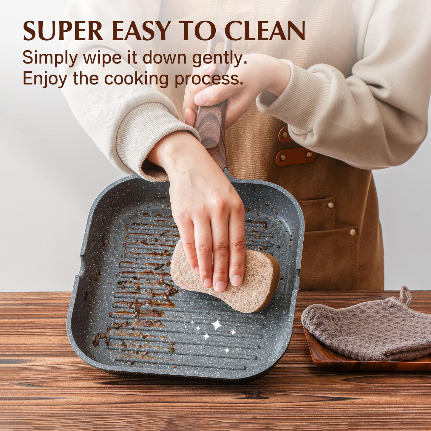 SENSARTE Nonstick Grill Pan for Stove Tops, Versatile Griddle with Pour Spouts, Square Big Cooking Surface, Durable Skillet Indoor & Outdoor Grilling. PFOA Free,12Inch