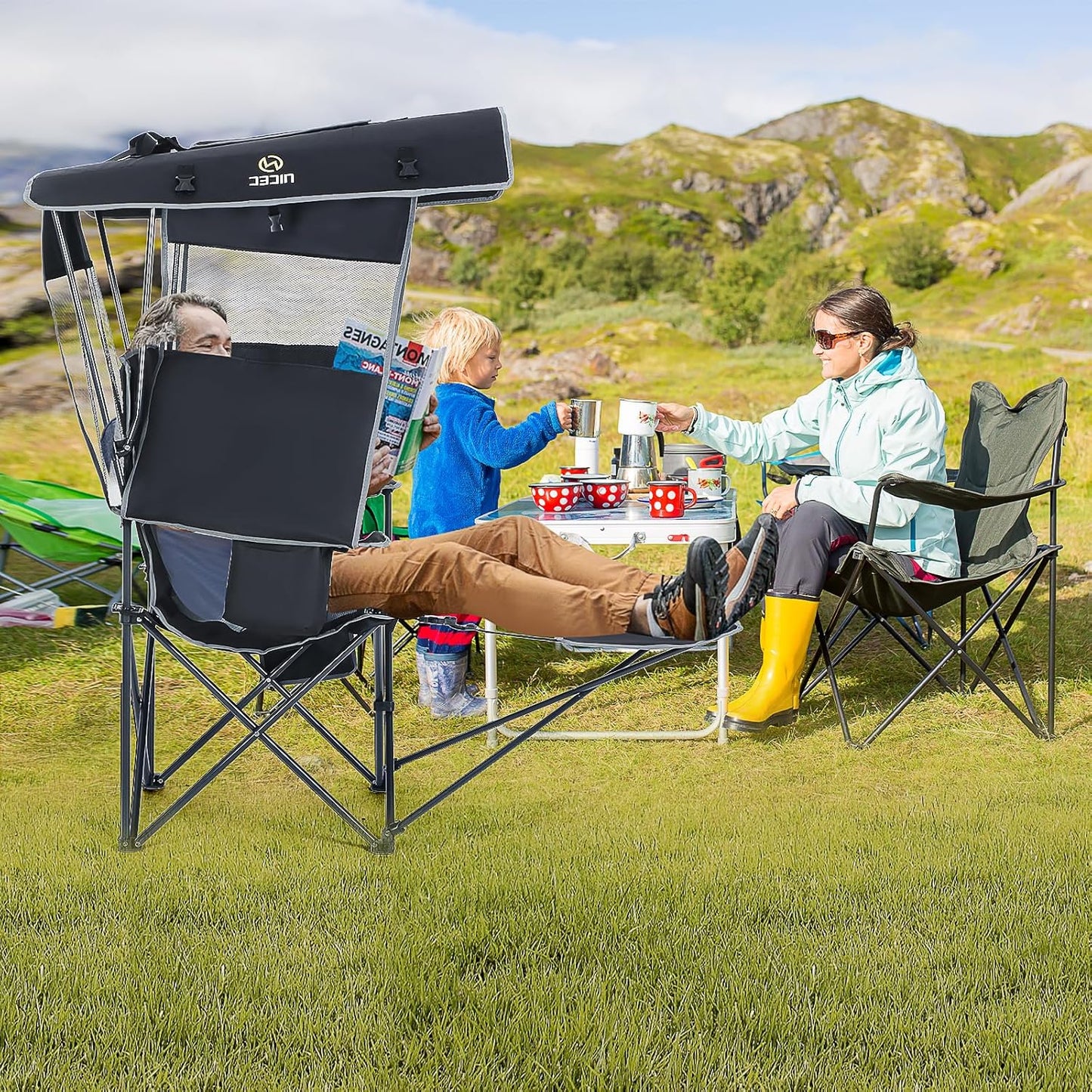 Nice C Heated Camping Chair with Canopy - Outdoor Folding Chair with Removable Footrest