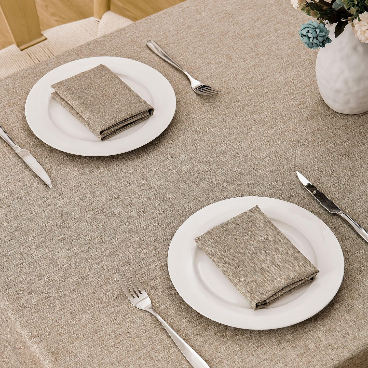 Veblandy 2 Pack Rectangle Tablecloth, 52x70 inch, Water Resistant Wrinkle Free Linen Textured Table Cloth Washable, Decorative Fabric Table Cover for Dining, Party and Camping, Mocha