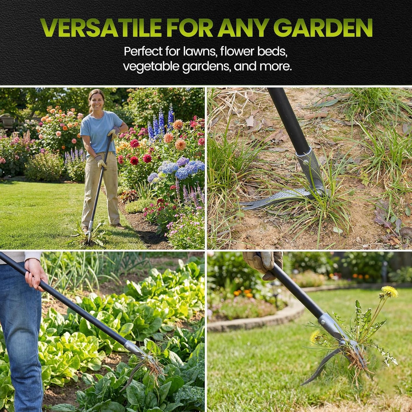 Skiennix Stand Up Weed Puller Tool - Durable 4 Claw Steel Head for Effortless Weeding | Long Handle Design