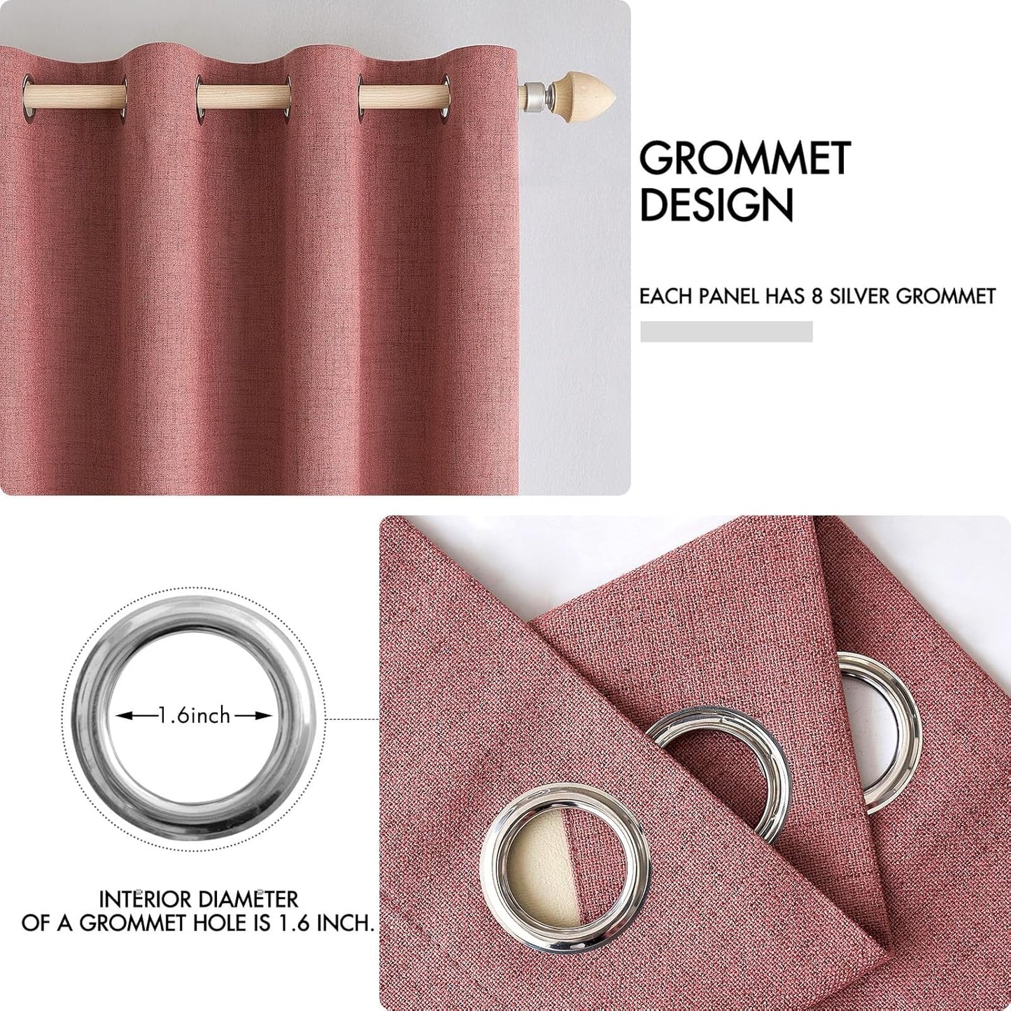 MIULEE Blackout Linen Textured Curtains - Thermal Insulated Room Darkening Drapes | Dusty Rose, 42 x 90 Inch (2 Panels)