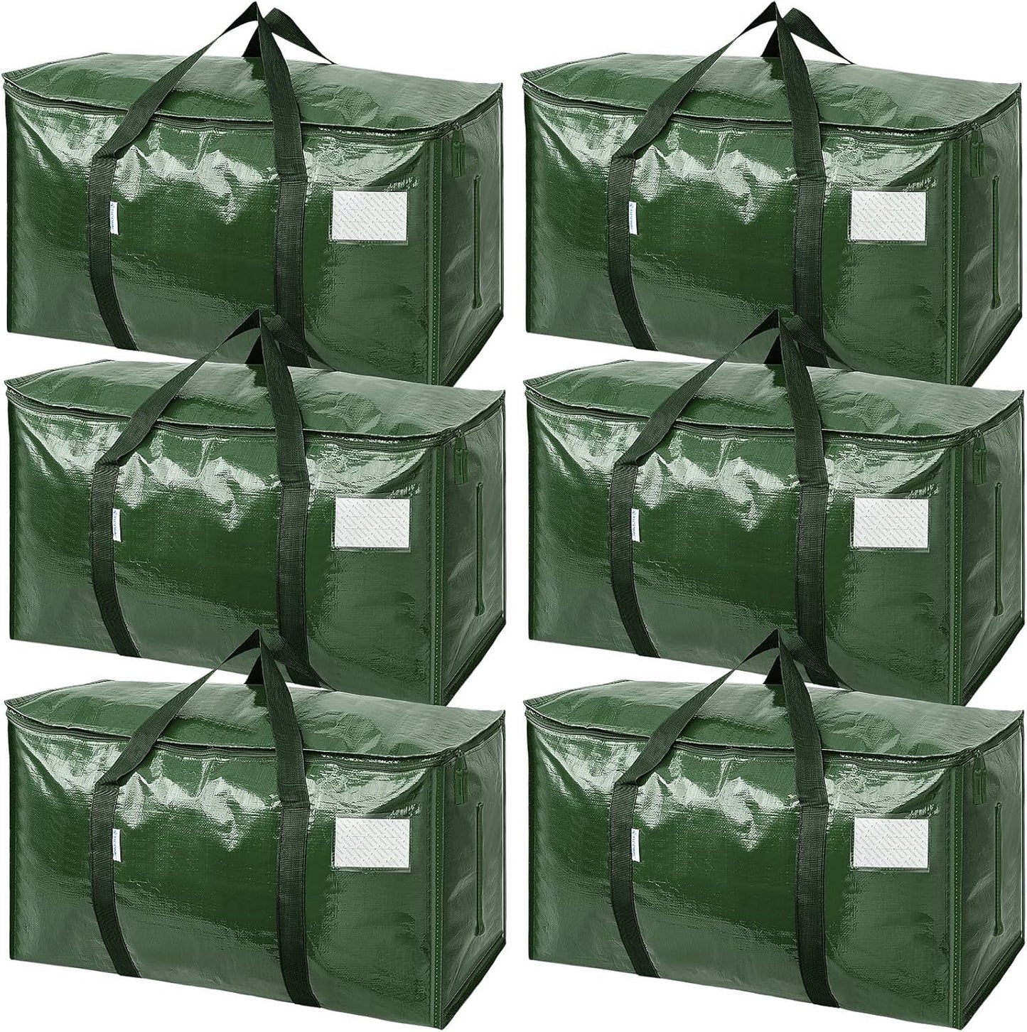 TICONN Extra Large Heavy-Duty Moving Bags - Durable Storage with Zippers & Handles | 6 Pack, Olive