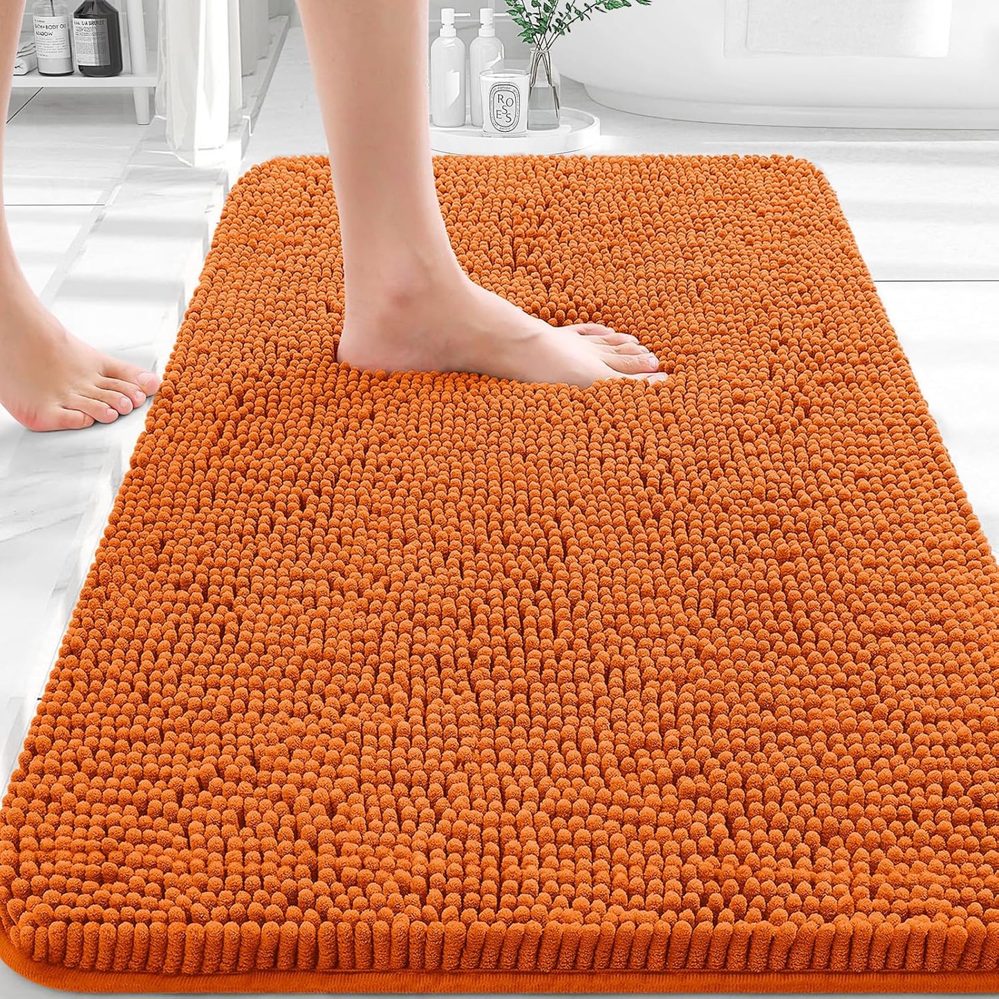 OLANLY Bathroom Rugs - Extra Soft Chenille Bath Mats with Rubber Backing | 30x20, Quick Dry, Machine Washable, Clay