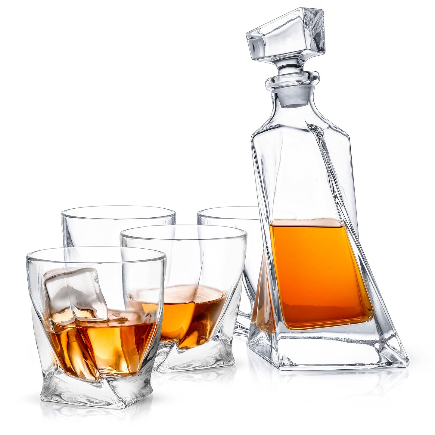 JoyJolt Atlas 5-Piece Luxury Crystal Whiskey Decanter Set, 22 oz Decanter & 4 x 10.8 oz Old Fashioned Whiskey Glasses