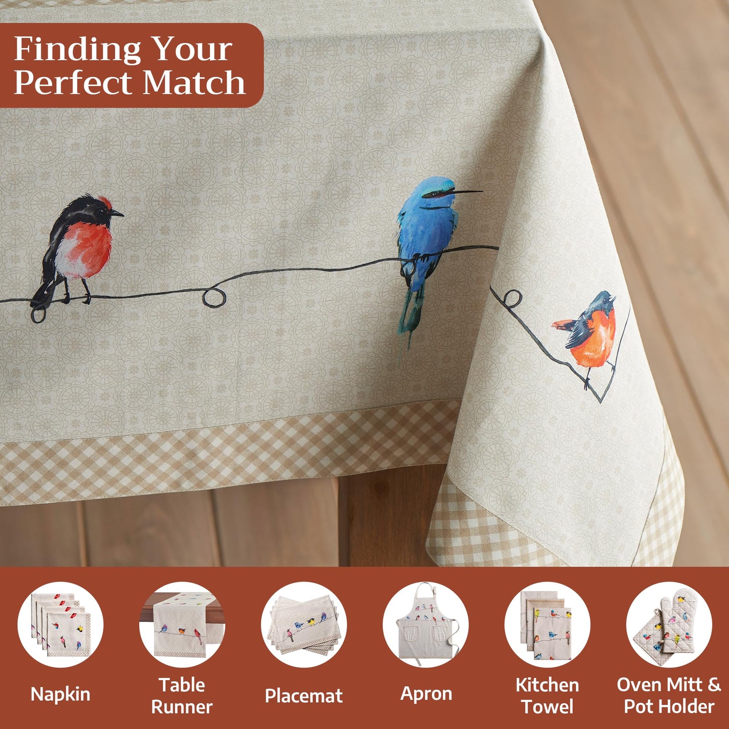 Maison d' Hermine Birdies On Wire 100% Cotton Tablecloth 54 - inch by 72 - inch.