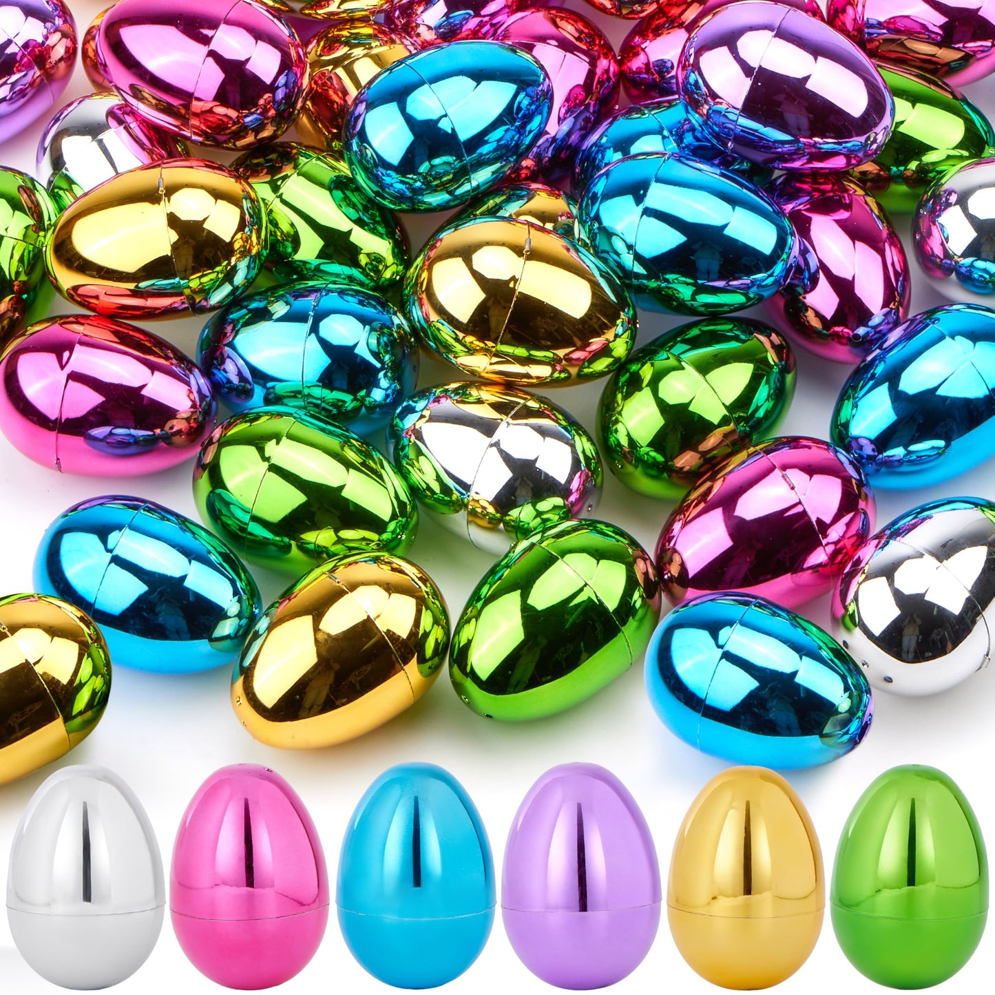 JOYIN 3.15" Metallic Easter Eggs, Shinny Plastic Eggs Colorful Bulks for Easter Hunt, Filling Treats, Easter Basket Stuffers, Classroom Prize Supplies, 72 PCS