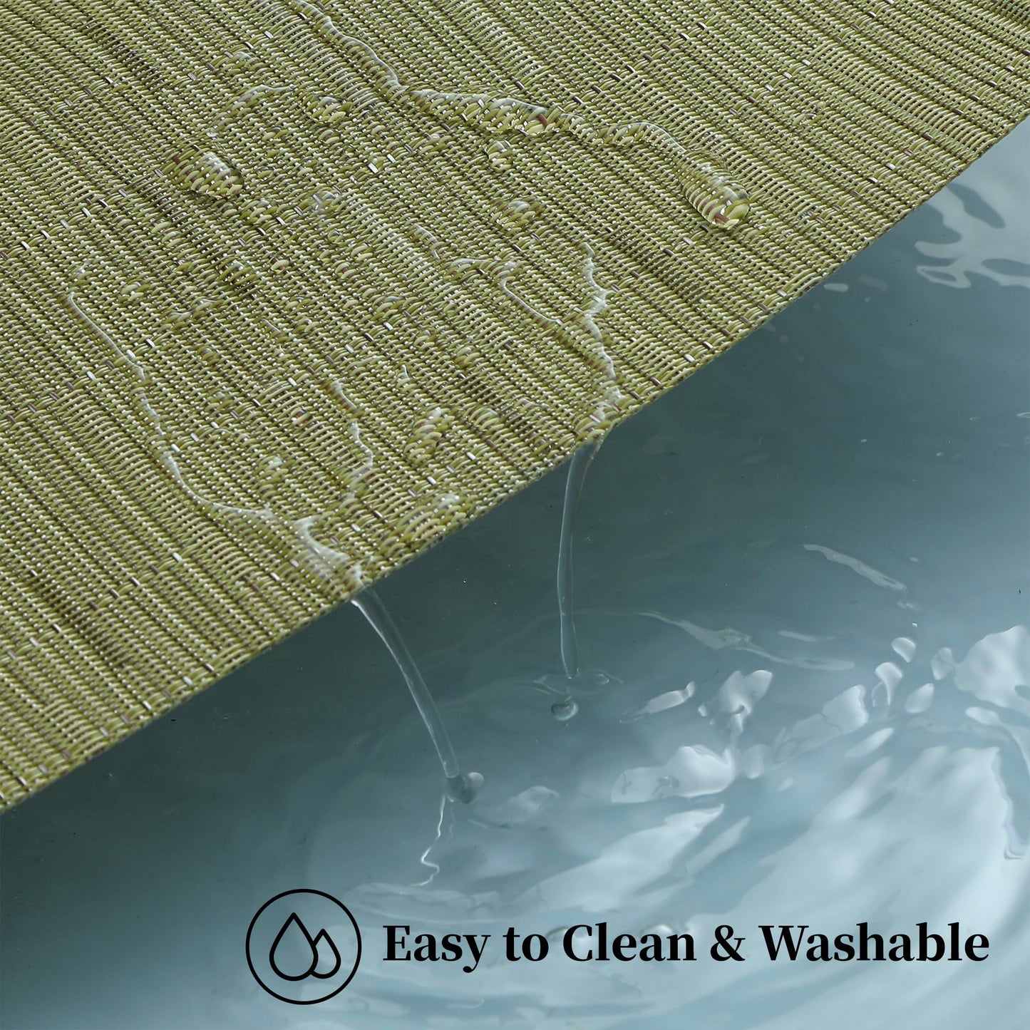Leetaltree Pea Green Placemats Set of 4 - Heat Resistant Non-Slip Place mats for Dining Table, Washable Durable PVC Vinyl Woven Table Mats（Pea Green, 4）