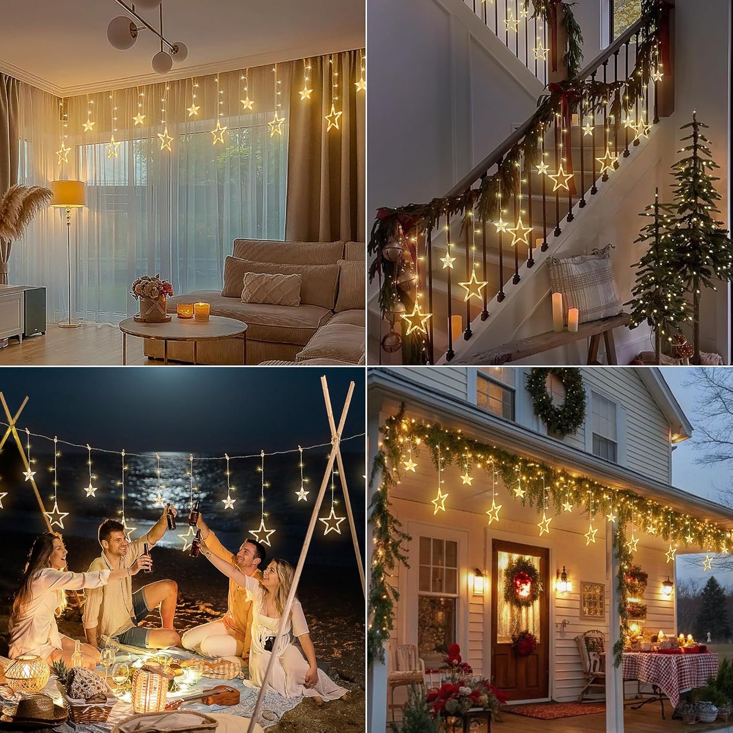 Skiennix 126L Warm White Star Icicle Lights - 8.2FT Waterproof Fairy String with Timer & 8 Modes for Christmas, Weddings & Parties