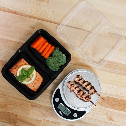Freshware Meal Prep Containers - 150 Pack | 2-Compartment BPA-Free Food Storage Bento Boxes, Black, 28 oz