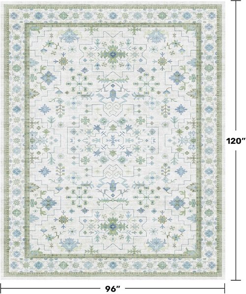 Hazo Haus Area Rug - Vintage Boho Floral Design | 8x10 Cream Oushak, Washable, Non-Slip for Living Room & Playroom