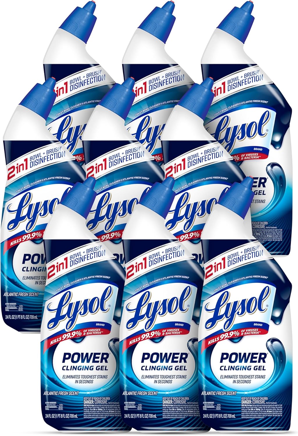 Lysol Toilet Bowl Cleaner - Max Strength Clinging Gel for Instant Stain Removal | 24 oz (9 ct)