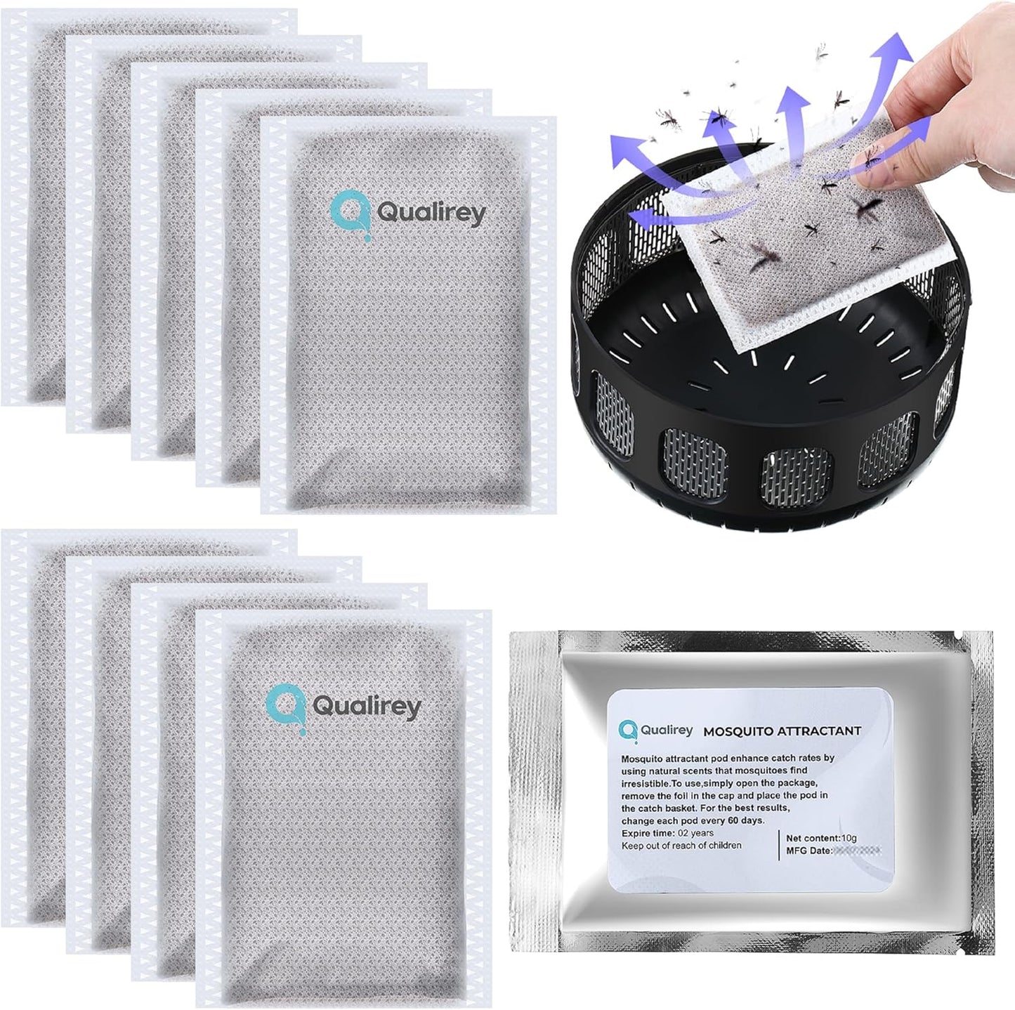 Qualirey Mosquito Attractant - 10 Pack Bulk Refill for Bug Zapper | Safe & Long-Lasting Lure for Indoor/Outdoor Traps
