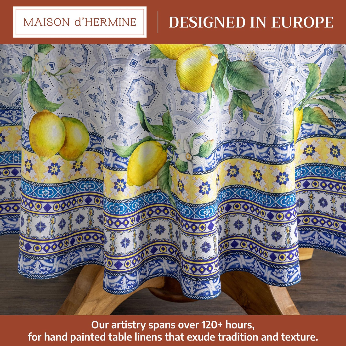 Maison d' Hermine Table Cloth Round Table 100% Cotton 69 Round Inches Tablecloth Reusable Decorative for Dining Kitchen Room Farmhouse Home Gifts for Mothers Day Spring Summer - Citrus