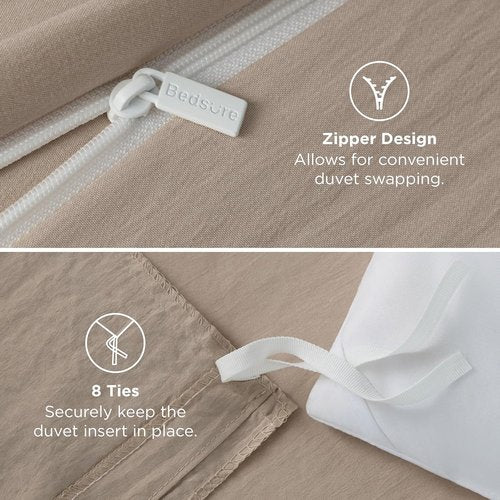 Bedsure Duvet Cover Set - Light Brown Full Size, Extra Soft Cotton-Like Bedding, 3 Pieces, 80x90 Inches