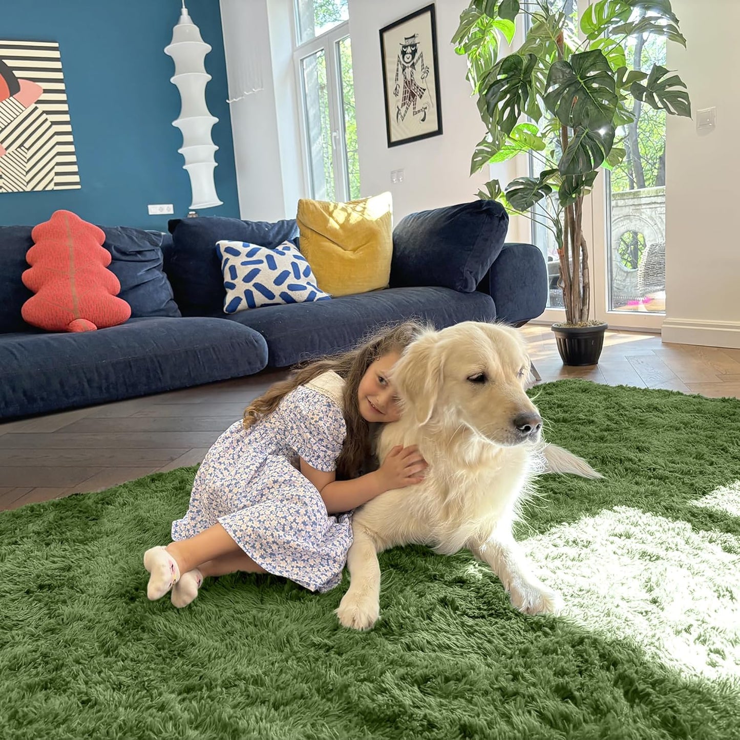OLANLY Large Area Rug - Soft Fluffy Shaggy Carpet for Living Room & Bedroom | Machine Washable, Green