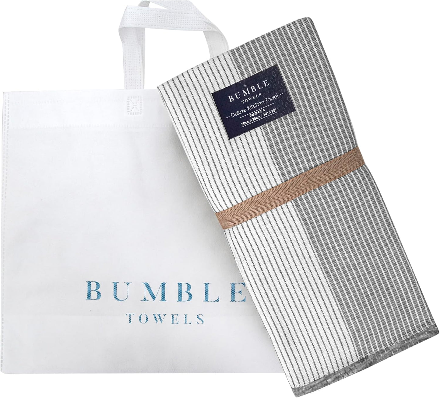Premium Kitchen Towels - Highly Absorbent Cotton Dish Towels | 20”x28”, 6 Pack | Gray with Hanging Loop