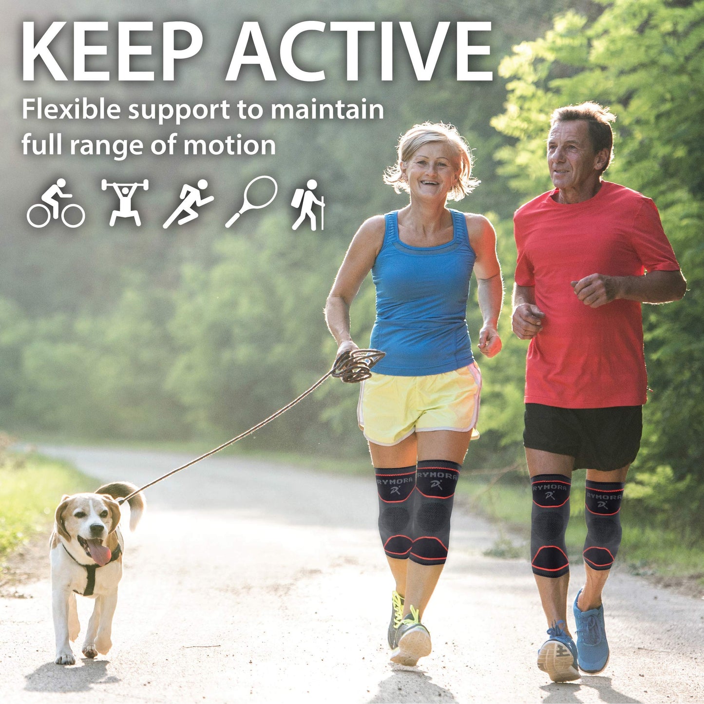 Rymora Knee Support Brace Compression Sleeves for Men and Women (Grey) (Pair) (Large) [L] - for Ligament Injury, Joint Pain Relief, Running, Arthritis, ACL, MCL, Sport
