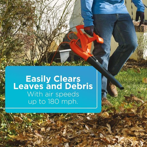 BLACK+DECKER Electric Leaf Blower - Lightweight Handheld Design, 180 MPH Air Speed, 7-Amp Power