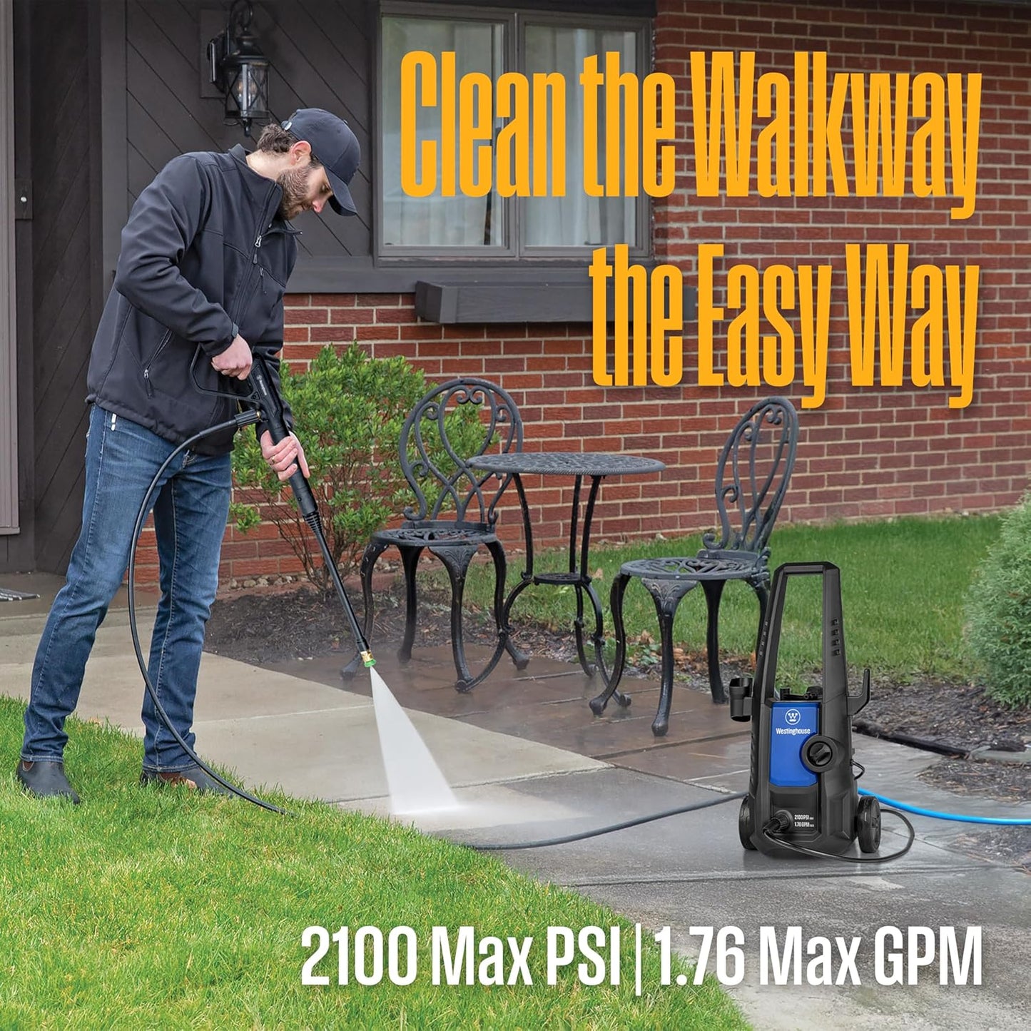 Westinghouse ePX3050 Electric Pressure Washer - 2100 PSI, 1.76 GPM, Foam Cannon & Turbo Nozzle for Versatile Cleaning