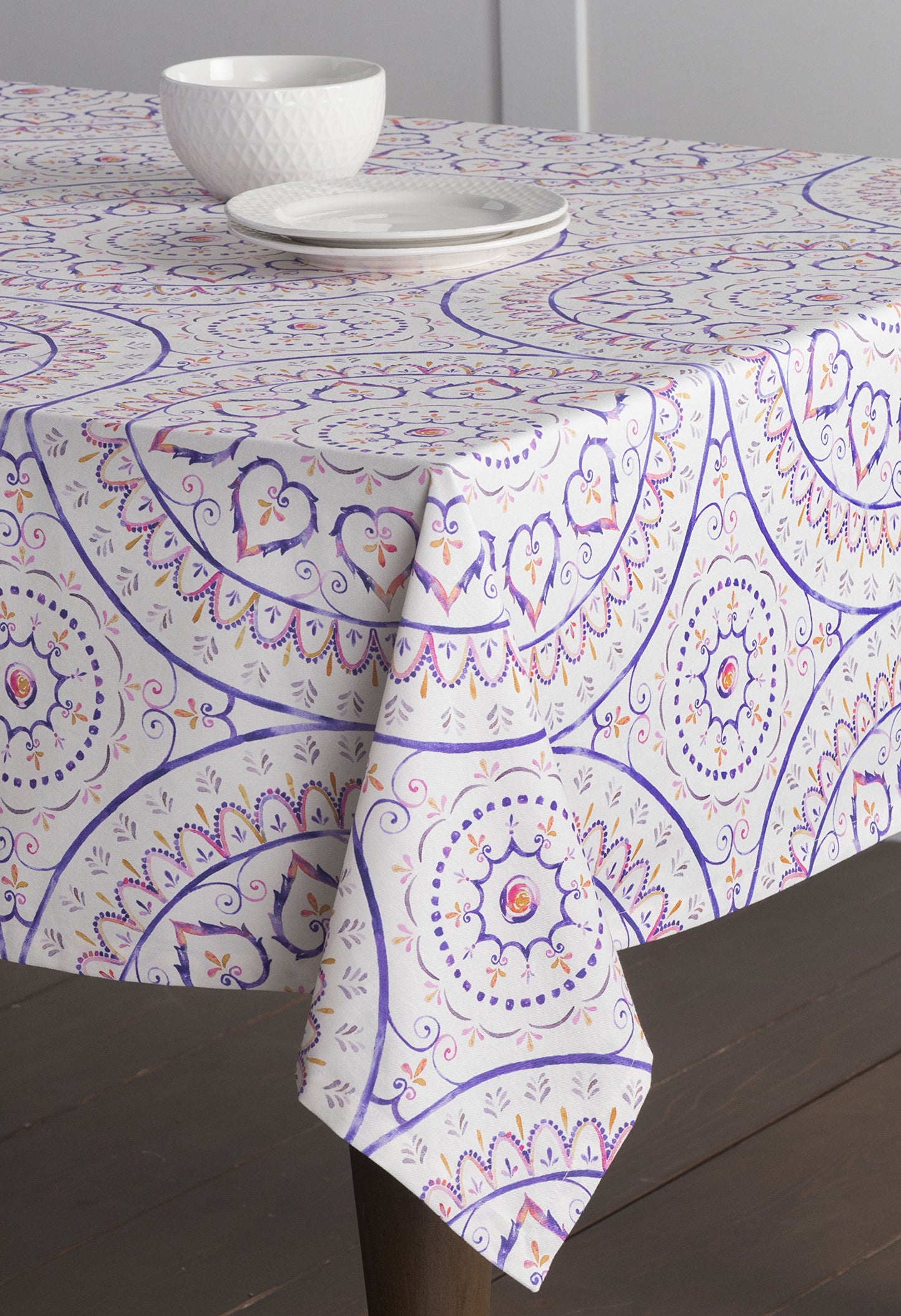 Maison d' Hermine Table Cloth Rectangle Table 100% Cotton 54 x 72 Inches Tablecloth Reusable Decorative for Dining Kitchen Room Farmhouse Home Gifts for Mothers Day Spring Summer - Mandala