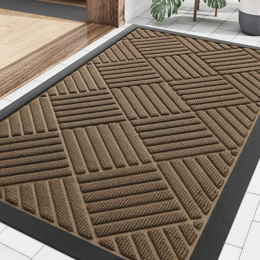 Smiry Heavy Duty Outdoor Doormat - Non-Slip Natural Rubber | Easy Clean, Low Profile, 29.5x17, Brown