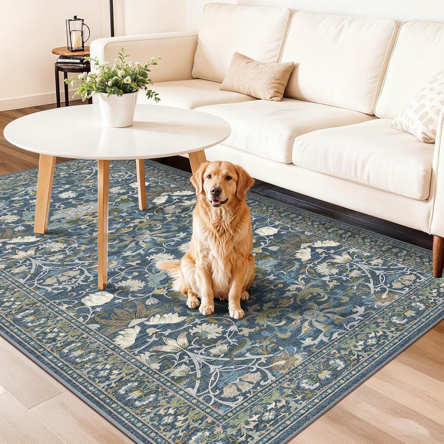 Skiennix 4x8 Washable Kitchen Area Rug - Elegant Floral Design | Stain-Resistant Soft Carpet for Living Room, Bedroom, and Entryway