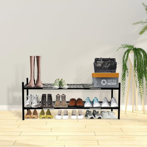 Expandable Shoe Rack by [Brand Name] - 2-Tier Metal Shoe Shelf Organizer for Closet & Entryway | Black