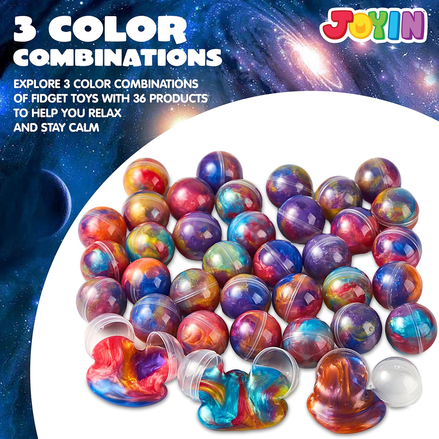 JOYIN Slime Party Favors, 36 Pack Galaxy Slime Ball- Stretchy, Non-Sticky, Mess-Free, Stress Relief, and Safe - Toys for Girls and Boys - Easter, Classroom Reward, Party Supplies, Valentines
