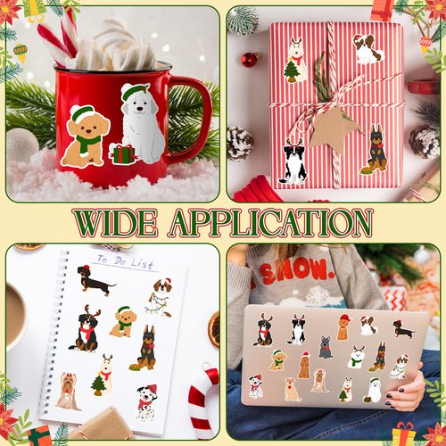 CNhoqc Christmas Dog Sticker Rolls - 1000Pcs Cartoon Dog Stickers in 2 Rolls, 16 Different Cute Puppy Designs, Water-resistant Vinyl Decorations for Christmas Gift Party Supplies Laptop Journal Reward