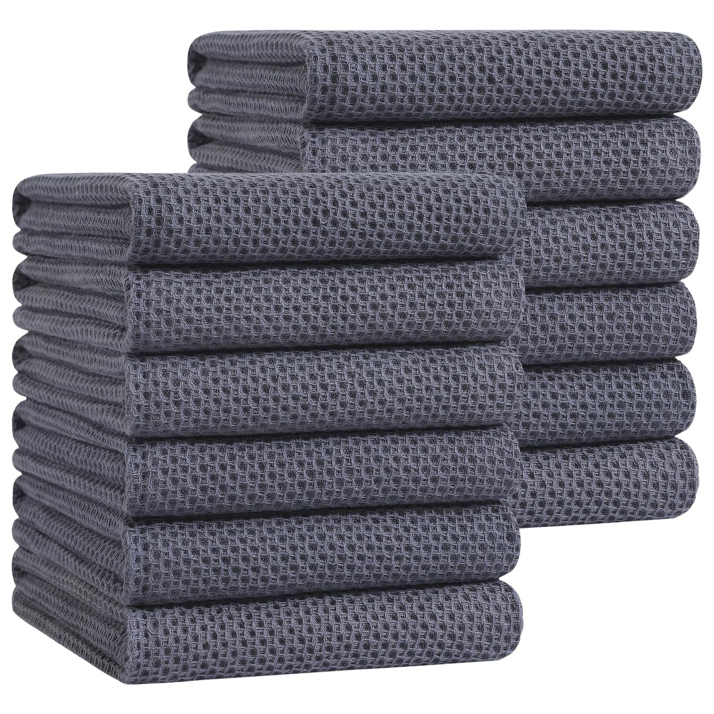 Homaxy 100% Cotton Waffle Weave Kitchen Dish Towels, Ultra Soft Absorbent Quick Drying Cleaning Towel, 20x28 Inches, 12-Pack, Dark Grey