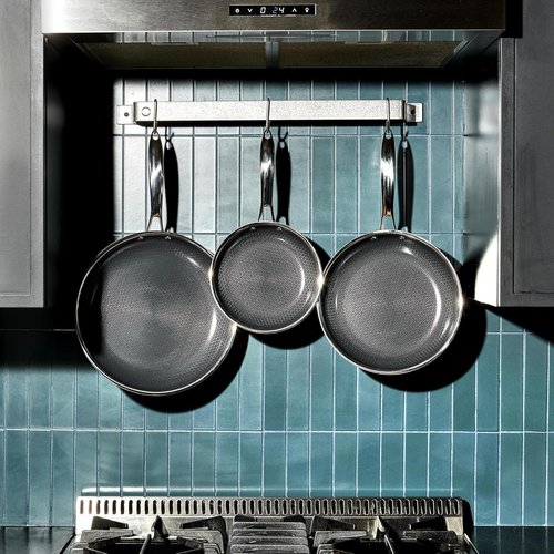 HexClad Hybrid Nonstick Frying Pan Set - 6-Piece with Tempered Glass Lids | 8, 10, 12-Inch, Induction Ready