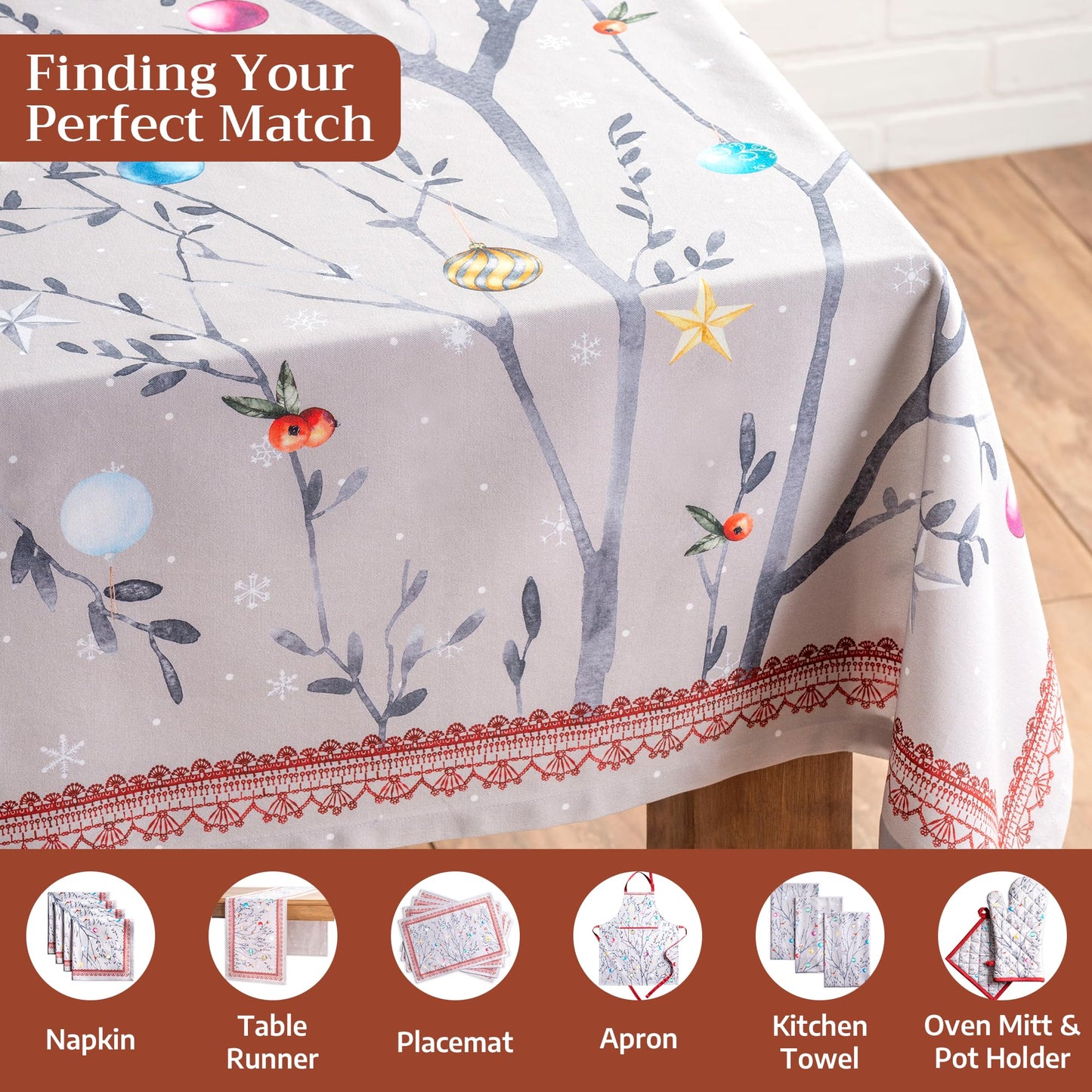 Maison d' Hermine Table Cloth Square Table 100% Cotton 60 x 60 Inches Fall Tablecloth Reusable Everyday Use for Thanksgiving Christmas Decorations Dining Farmhouse Party (Fairy Christmas)