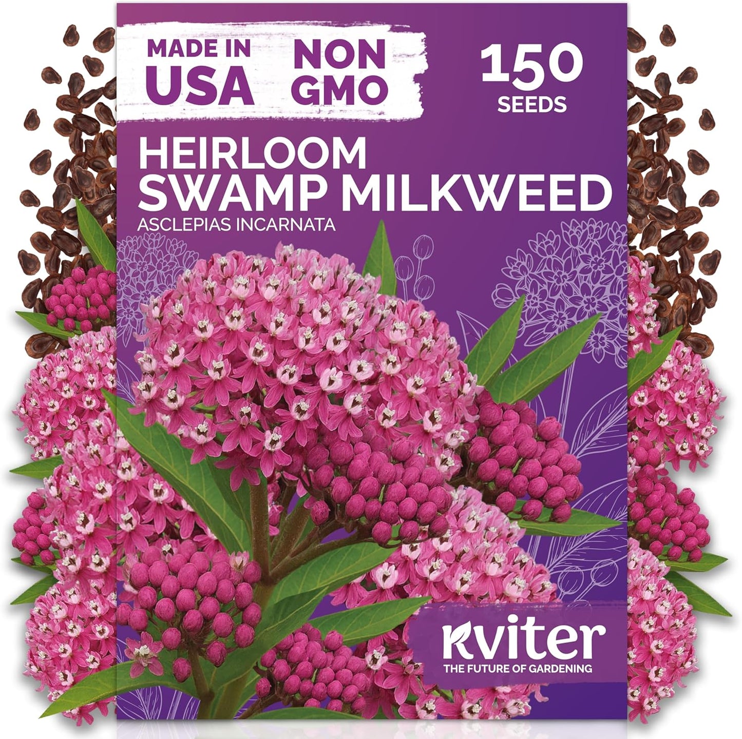 KVITER 150 Swamp Milkweed Seeds - Heirloom Pink Blooms for Butterfly & Honeybee Pollinators | Perennial Wildflower