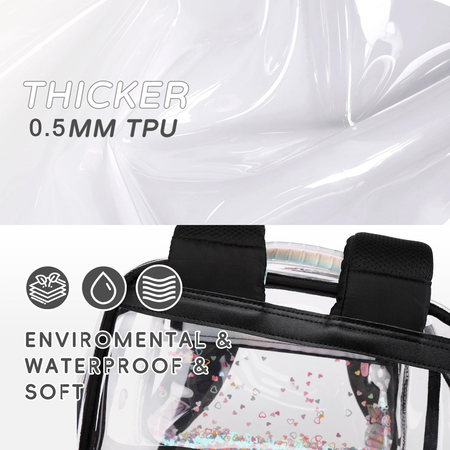 KIDNUO Clear Backpack for Girls,Clear Bookbag Heavy Duty Transparent Backpacks for Stadium Events, See Through Back Pack for Kindergarten Elementary Middle High School (Black)