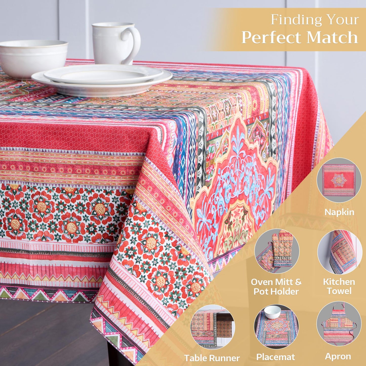 Maison d' Hermine Table Cloth Rectangle Table 100% Cotton 60 x 120 Inches Fall Tablecloth Reusable Everyday Use for Thanksgiving Christmas Decorations Dining Farmhouse Party (Ispahan)