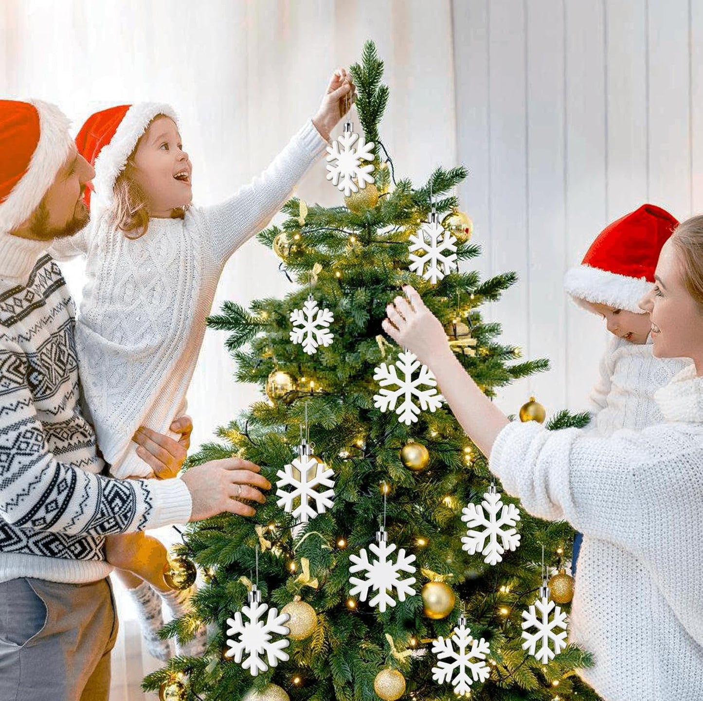 Skiennix 24 Pcs Snowflake Hanging Ornaments - White Plastic Decorations for Christmas Trees & Winter Decor