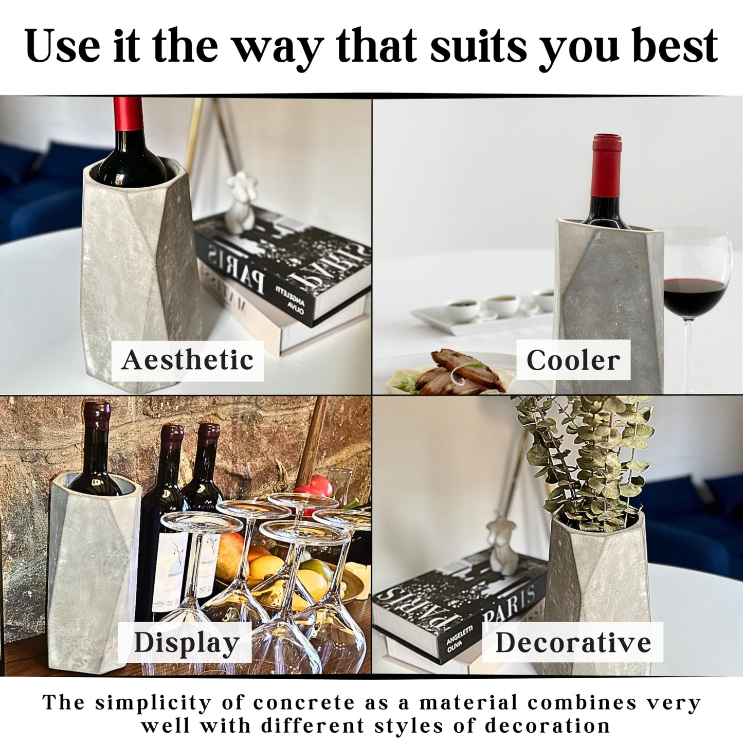 Daquart® | Concrete Wine Chiller Bucket - Keep your Drinks Cold | Wine Chillers for Bottles like a Cooler Sleeve - Designed for all Wine Bottle | Wine Cooler Bucket - Gifts for Wine Lovers