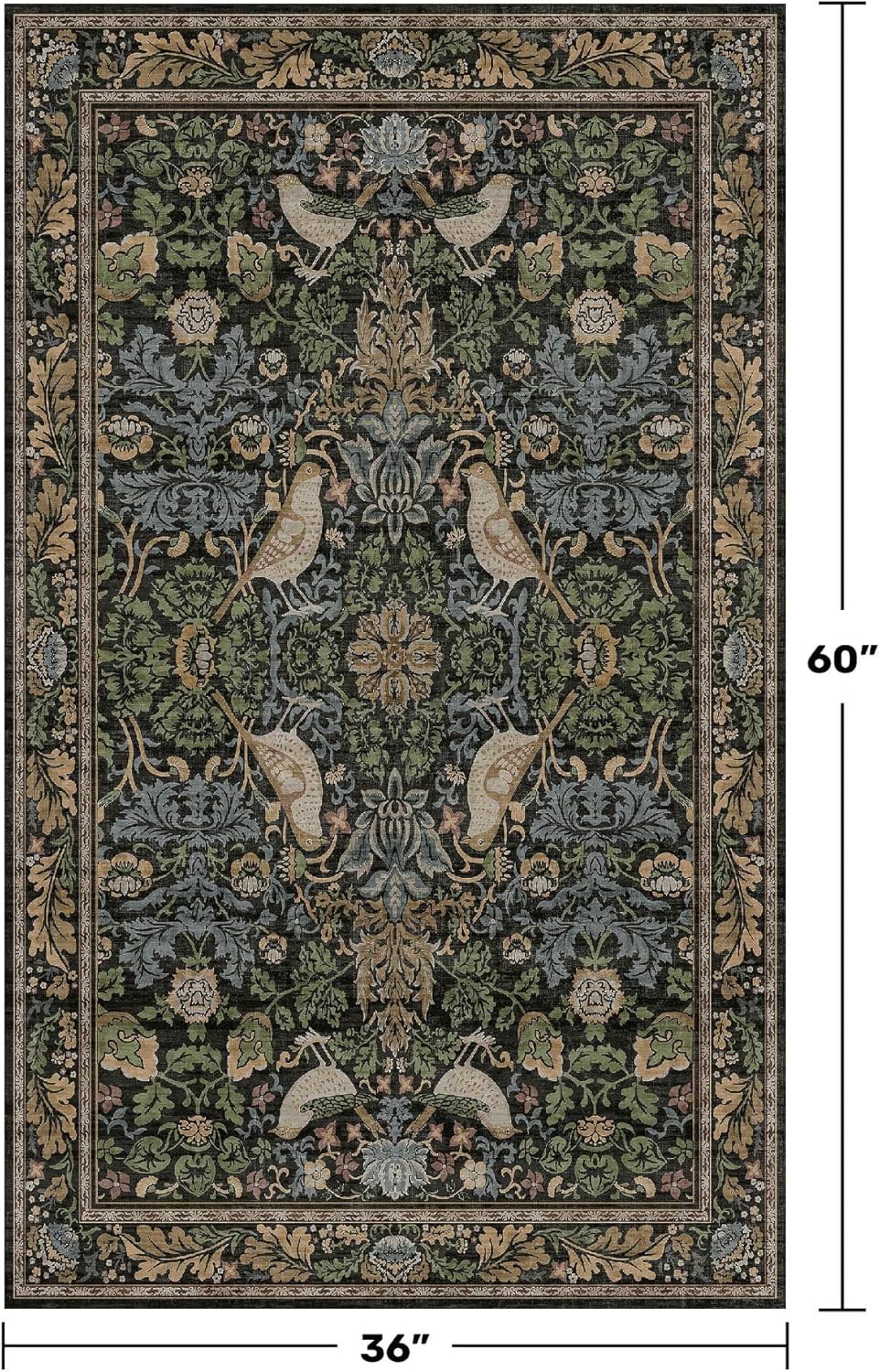 Skiennix Large Entryway Rugs - 3x5 Washable Indoor Mat with Moody Woodland Flowers | Non-Slip, Stain Resistant