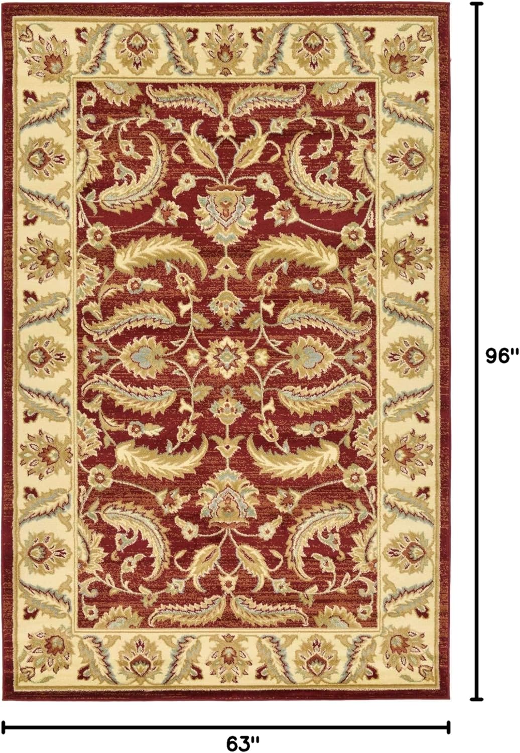 Unique Loom Voyage Collection Traditional Oriental Classic Intricate Floral Design Area Rug, 5 ft x 8 ft, Red/Ivory