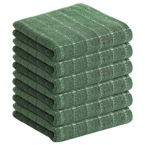 Homaxy 100% Cotton Terry Kitchen Towels(Grass Green, 13 x 28 inches), Checkered Designed, Soft and Super Absorbent Dish Towels, 6 Pack