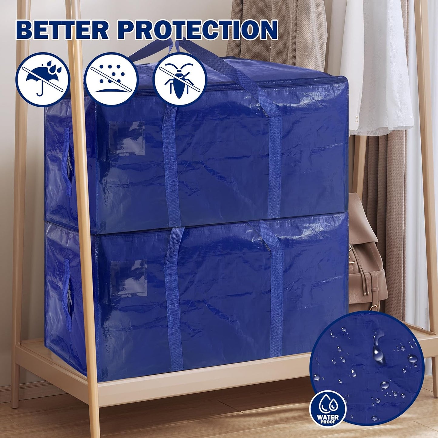 Skiennix Extra Heavy Duty Moving Bags - 8 Pack with Strong Zipper & Handles | 24 Gallon Dark Blue Storage Totes