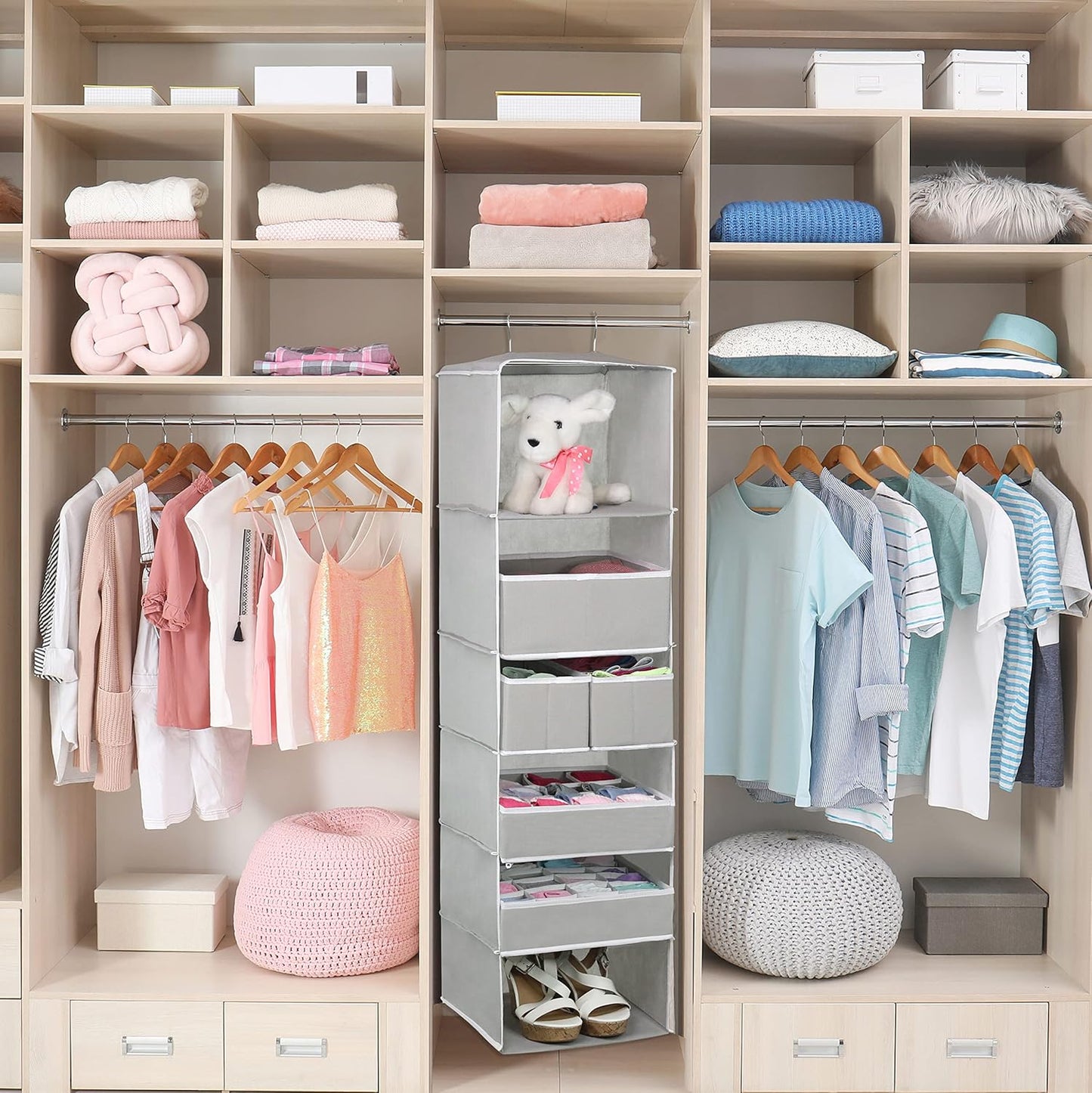 Simple Houseware 6-Shelf Closet Organizer - Gray Hanging Storage with 5 Drawers