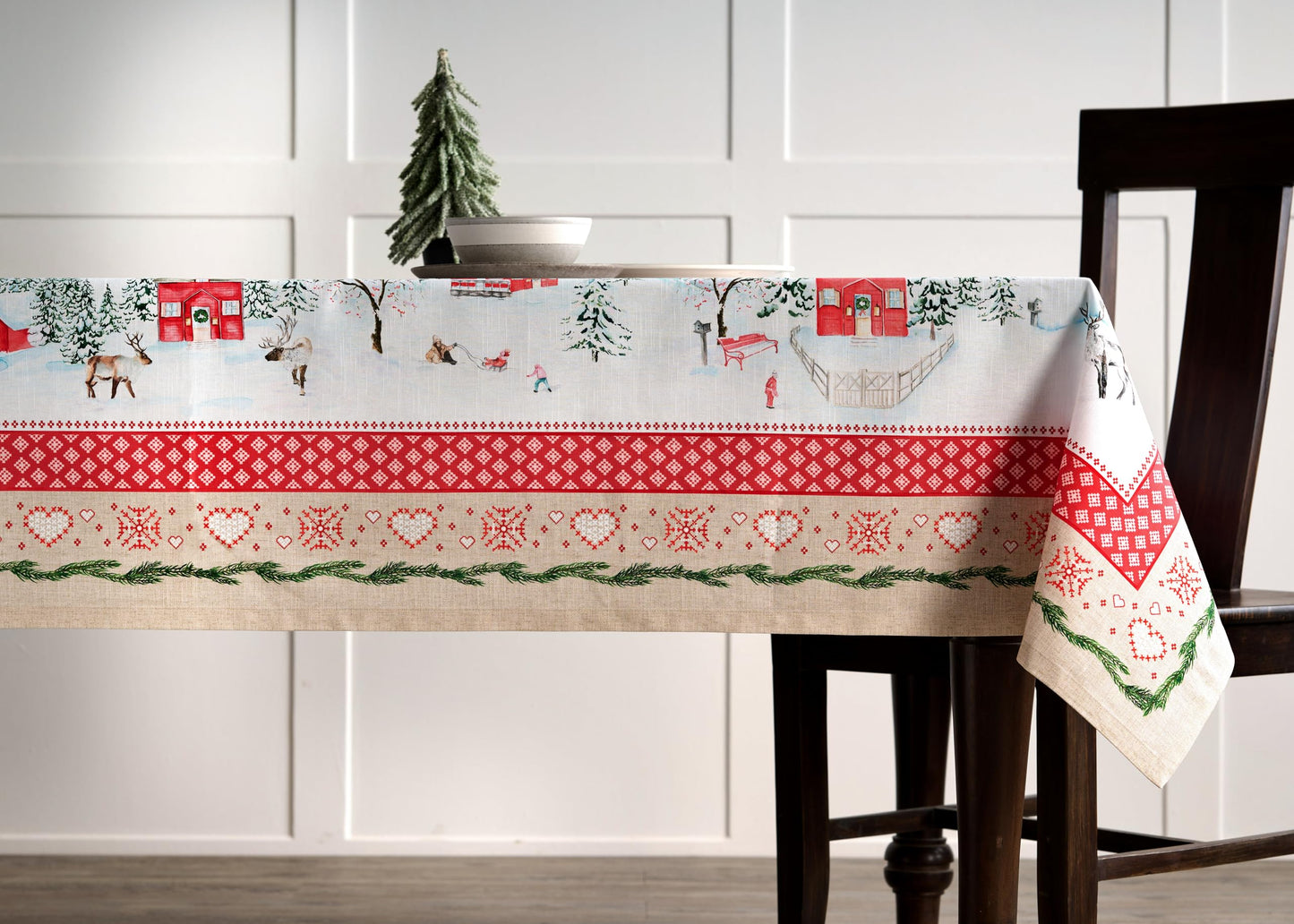 Maison d' Hermine Table Cloth Rectangle Table 100% Cotton 60 x 90 Inches Fall Tablecloth Reusable Everyday Use for Thanksgiving Christmas Decorations Dining Farmhouse Party (Rural Christmas)
