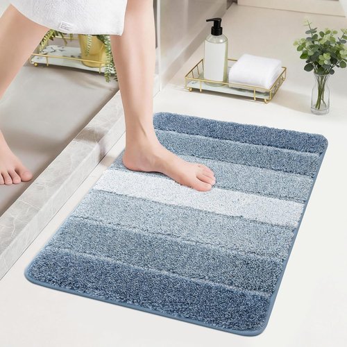 COSY HOMEER Bathroom Rug - Ultra Soft, Absorbent, Non-Slip TPR Backing - 24"x17", Blue Shaggy Mat